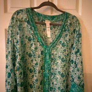 Chico's Elegant Sheer V-neck Tunic with beaded and sequin detailing